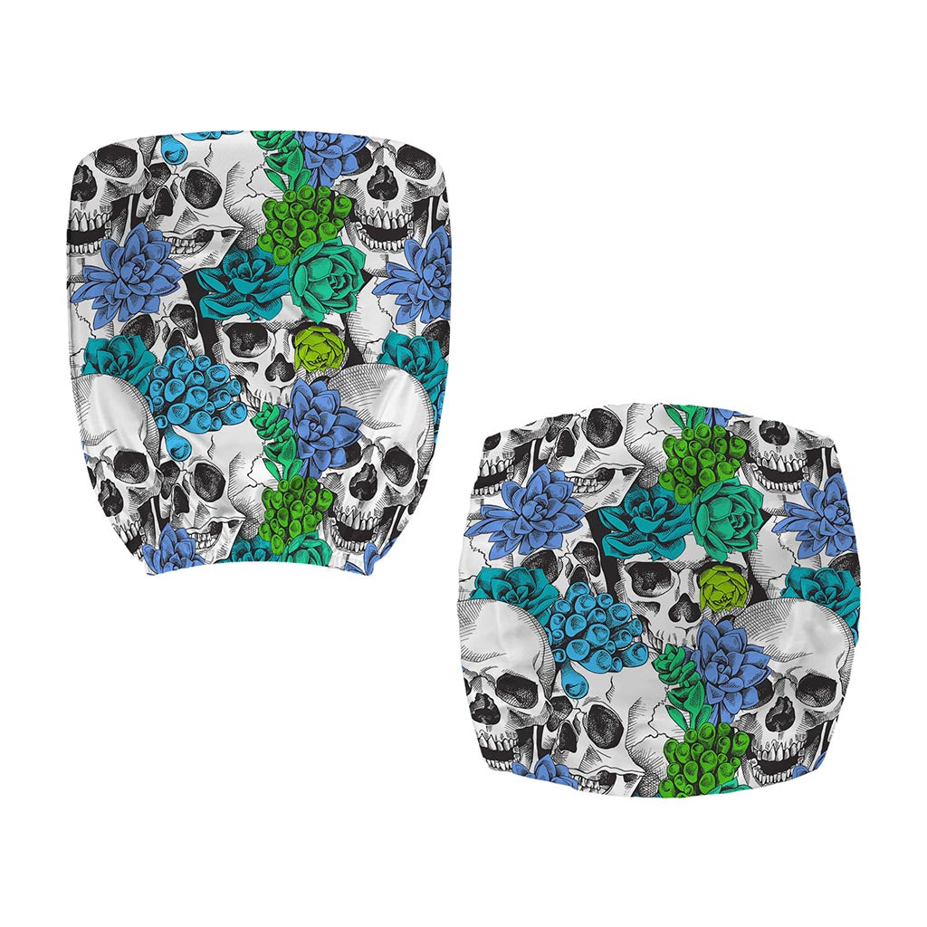 Green Blue Flowers Skull Pattern Print Office Chair Cover