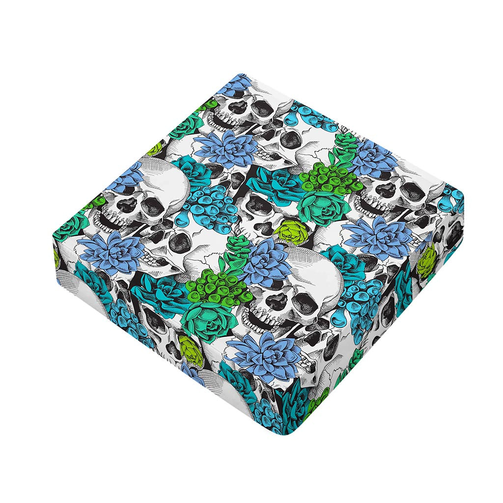 Green Blue Flowers Skull Pattern Print Outdoor Seat Cushion Cover