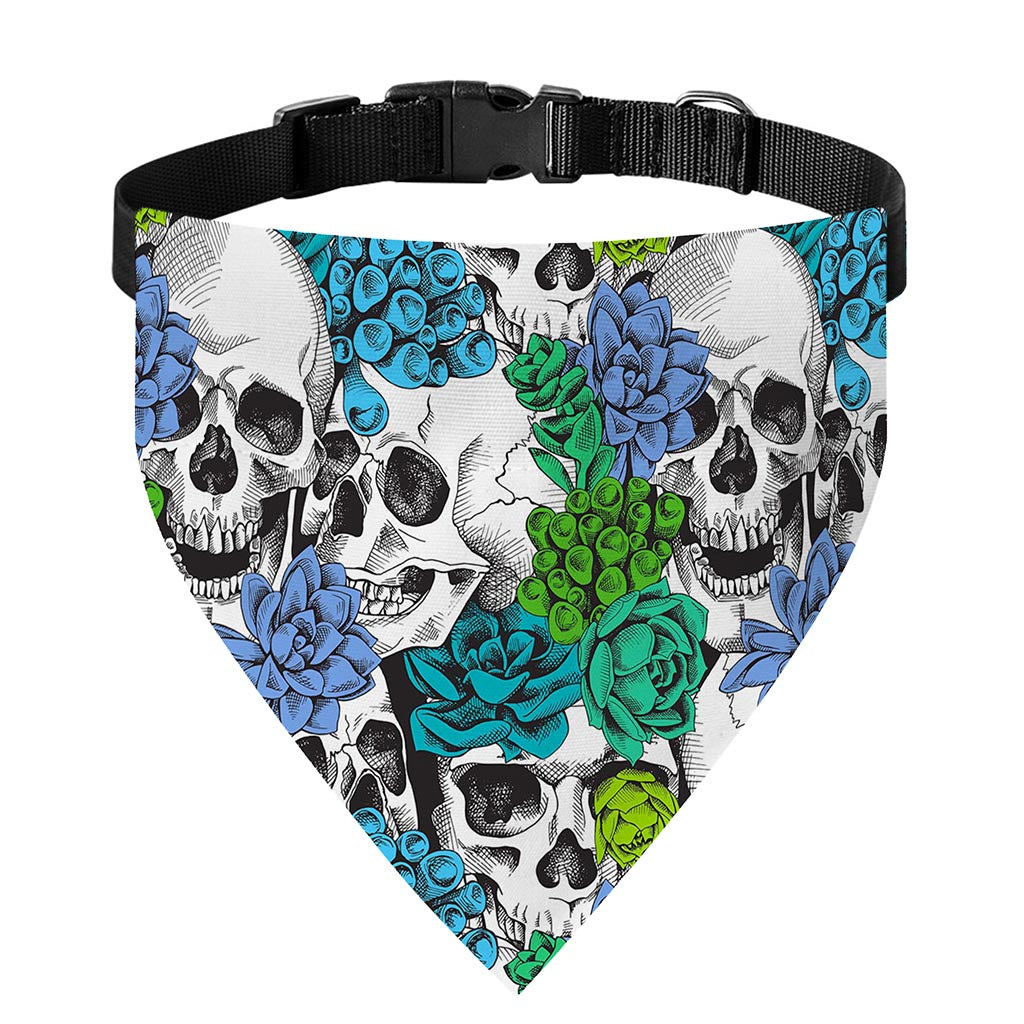 Green Blue Flowers Skull Pattern Print Over The Collar Dog Bandana