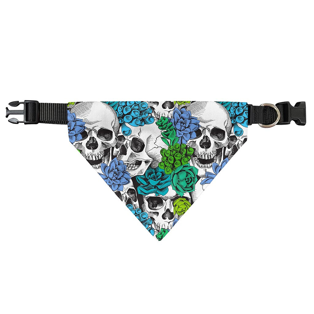 Green Blue Flowers Skull Pattern Print Over The Collar Dog Bandana