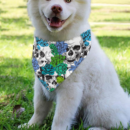Green Blue Flowers Skull Pattern Print Over The Collar Dog Bandana