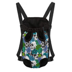 Green Blue Flowers Skull Pattern Print Pet Carrier Backpack