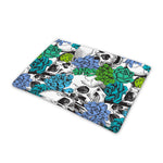 Green Blue Flowers Skull Pattern Print Pet Cooling Mat Cover