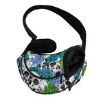 Green Blue Flowers Skull Pattern Print Pet Sling Carrier