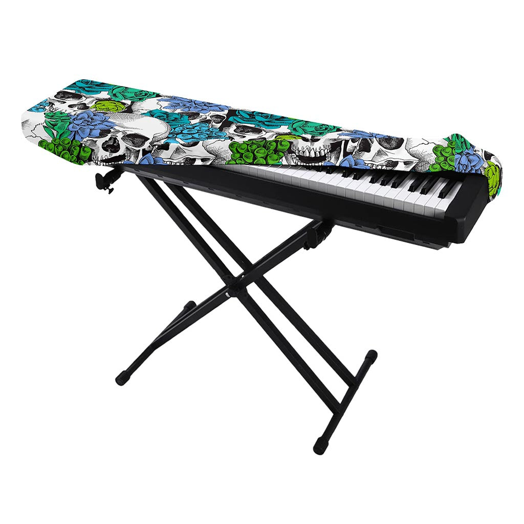 Green Blue Flowers Skull Pattern Print Piano Keyboard Cover