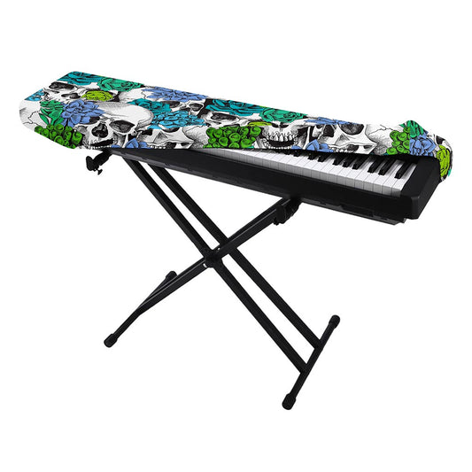 Green Blue Flowers Skull Pattern Print Piano Keyboard Cover