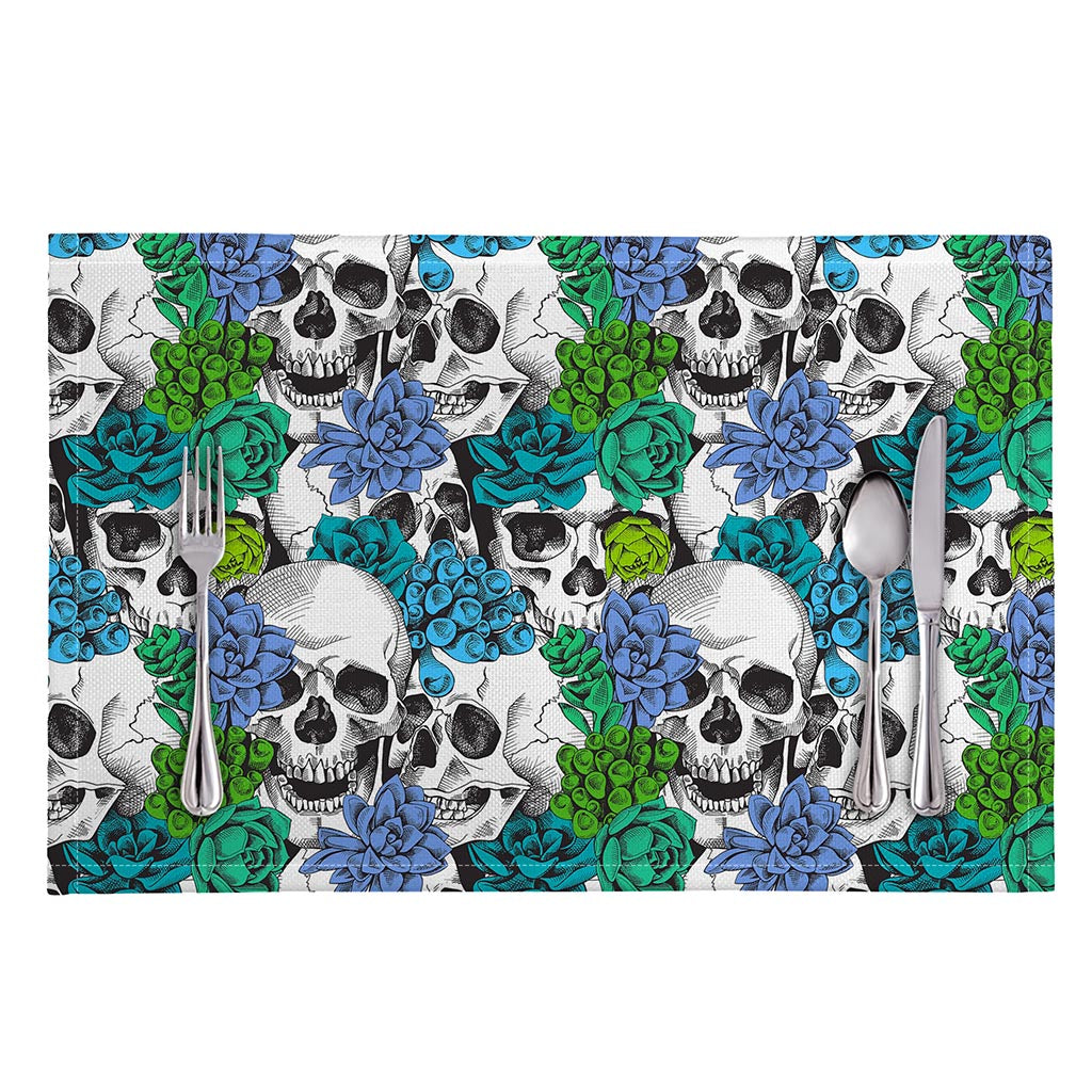 Green Blue Flowers Skull Pattern Print Placemat