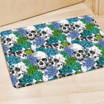 Green Blue Flowers Skull Pattern Print Polyester Doormat
