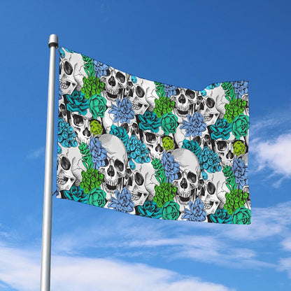 Green Blue Flowers Skull Pattern Print Polyester Flag