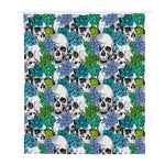 Green Blue Flowers Skull Pattern Print Polyester Shower Curtain