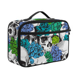 Green Blue Flowers Skull Pattern Print Portable Lunch Bag