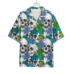 Green Blue Flowers Skull Pattern Print Rayon Hawaiian Shirt