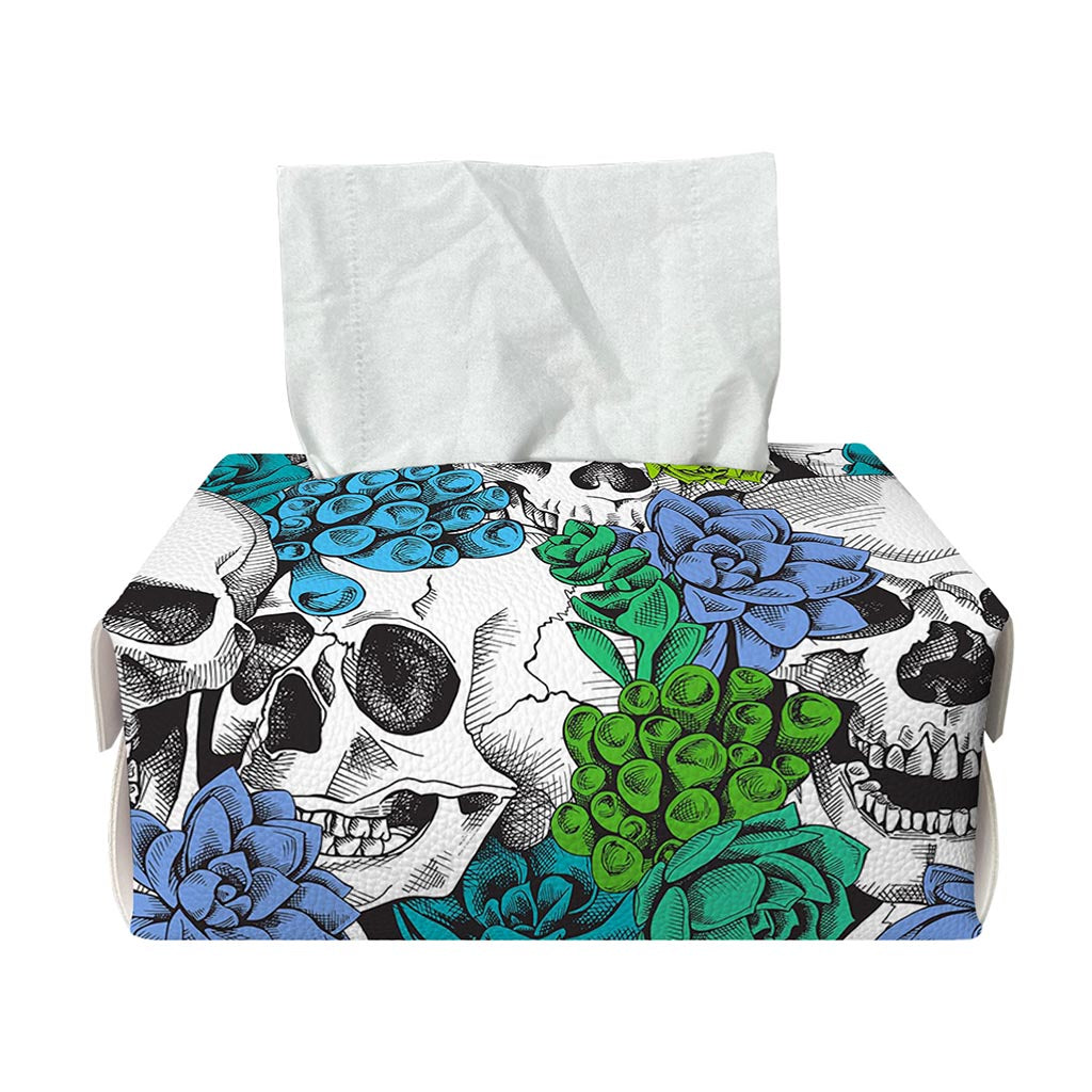 Green Blue Flowers Skull Pattern Print Rectangle Tissue Box Cover