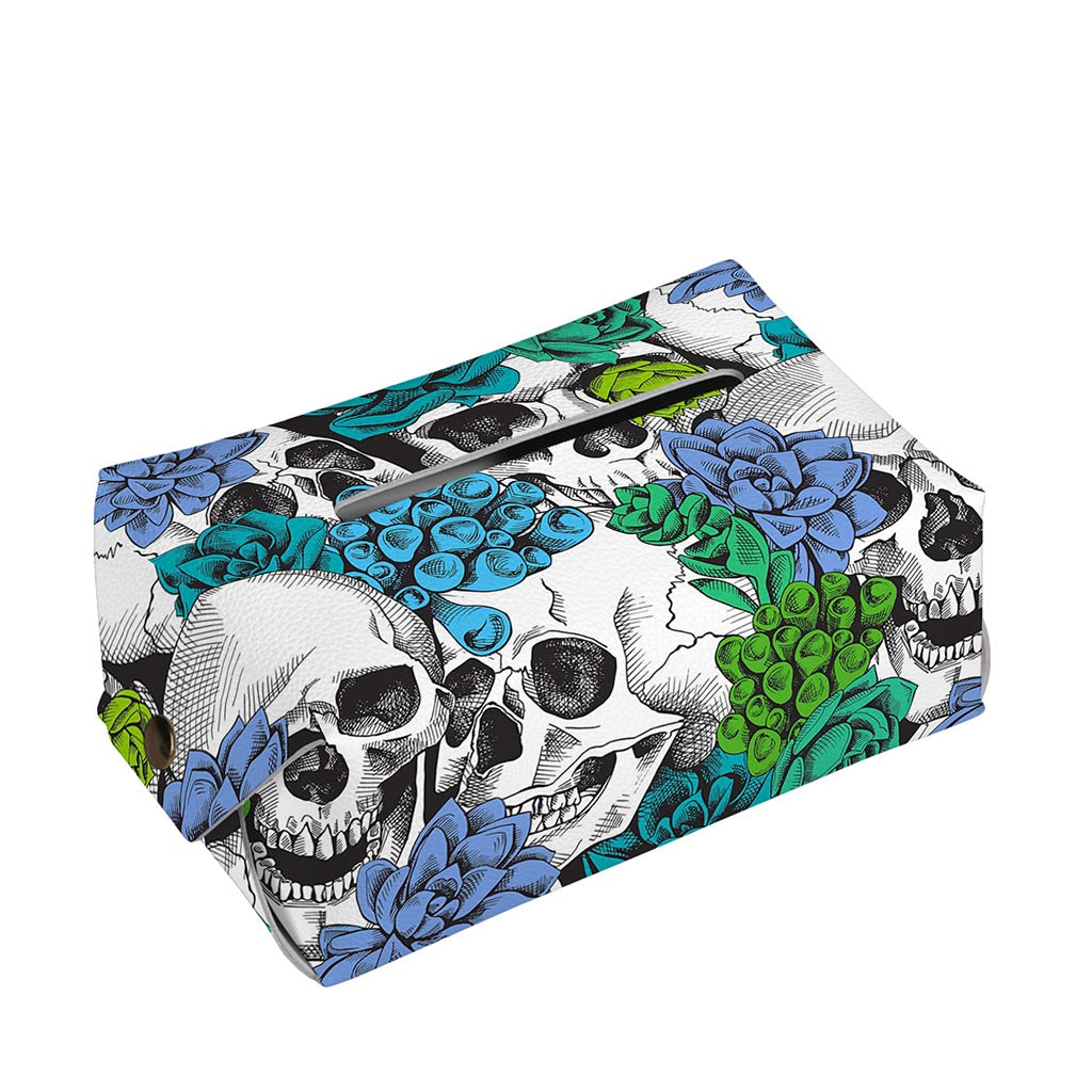 Green Blue Flowers Skull Pattern Print Rectangle Tissue Box Cover