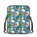 Green Blue Flowers Skull Pattern Print Rectangular Crossbody Bag