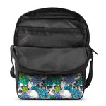 Green Blue Flowers Skull Pattern Print Rectangular Crossbody Bag