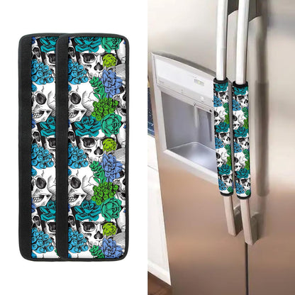 Green Blue Flowers Skull Pattern Print Refrigerator Handle Covers