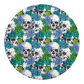 Green Blue Flowers Skull Pattern Print Round Blanket