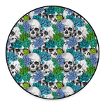Green Blue Flowers Skull Pattern Print Round Floor Mat