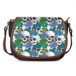Green Blue Flowers Skull Pattern Print Saddle Bag