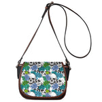 Green Blue Flowers Skull Pattern Print Saddle Bag