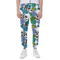 Green Blue Flowers Skull Pattern Print Joggers