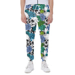 Green Blue Flowers Skull Pattern Print Scuba Joggers