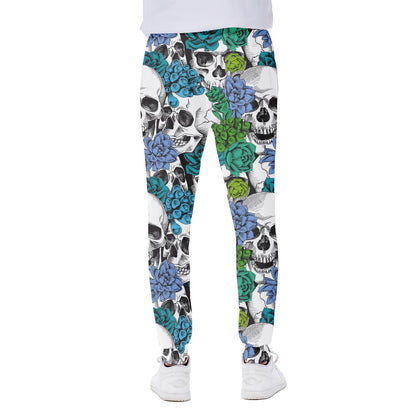 Green Blue Flowers Skull Pattern Print Scuba Joggers