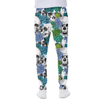 Green Blue Flowers Skull Pattern Print Scuba Joggers