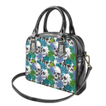 Green Blue Flowers Skull Pattern Print Shoulder Handbag