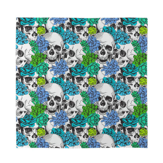 Green Blue Flowers Skull Pattern Print Silk Bandana