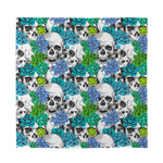 Green Blue Flowers Skull Pattern Print Silk Bandana
