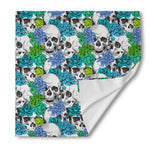 Green Blue Flowers Skull Pattern Print Silk Bandana