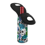 Green Blue Flowers Skull Pattern Print Single Neoprene Wine Tote