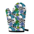 Green Blue Flowers Skull Pattern Print Single Oven Mitt