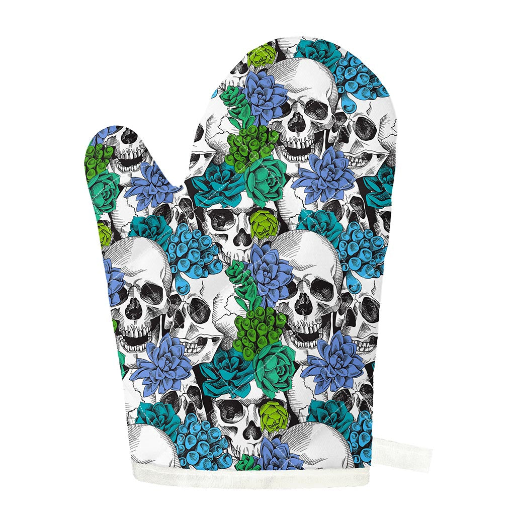 Green Blue Flowers Skull Pattern Print Single Oven Mitt