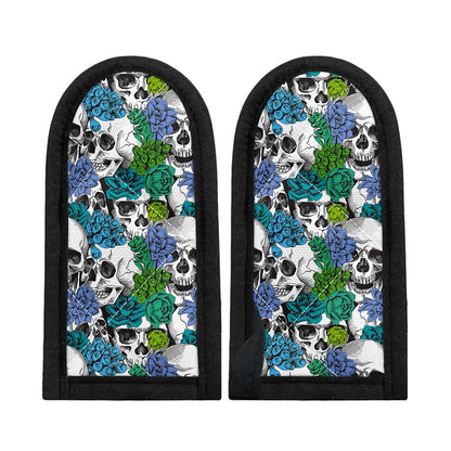 Green Blue Flowers Skull Pattern Print Skillet Handle Cover