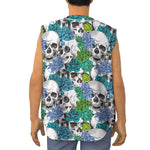 Green Blue Flowers Skull Pattern Print Sleeveless Baseball Jersey