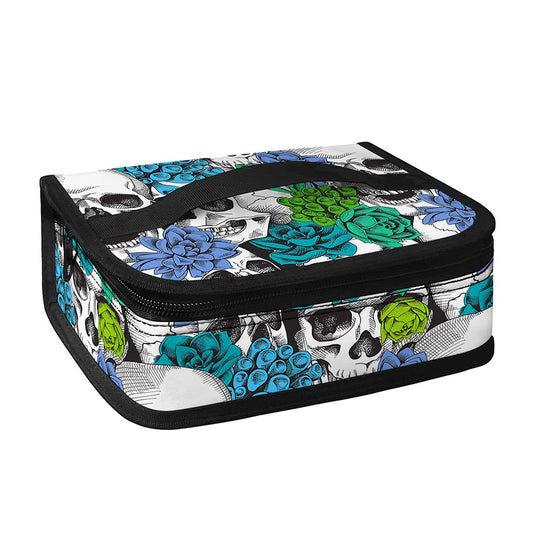Green Blue Flowers Skull Pattern Print Small Lunch Bag