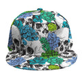 Green Blue Flowers Skull Pattern Print Snapback Cap