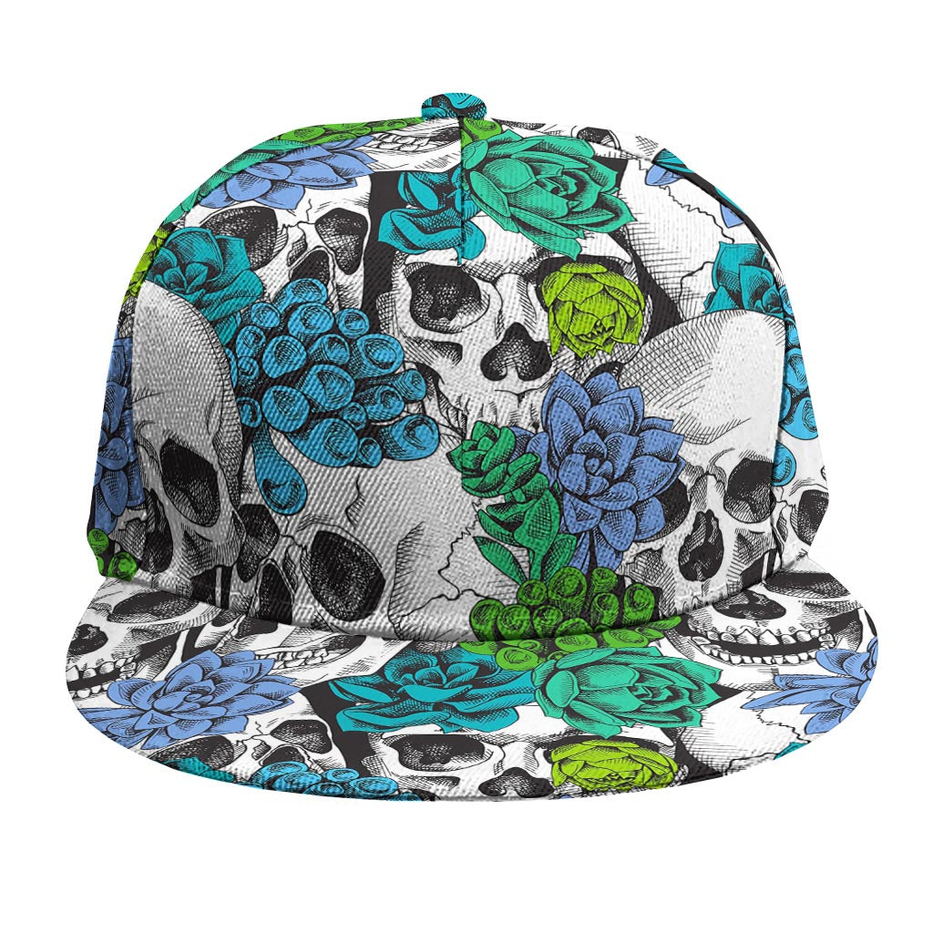Green Blue Flowers Skull Pattern Print Snapback Cap