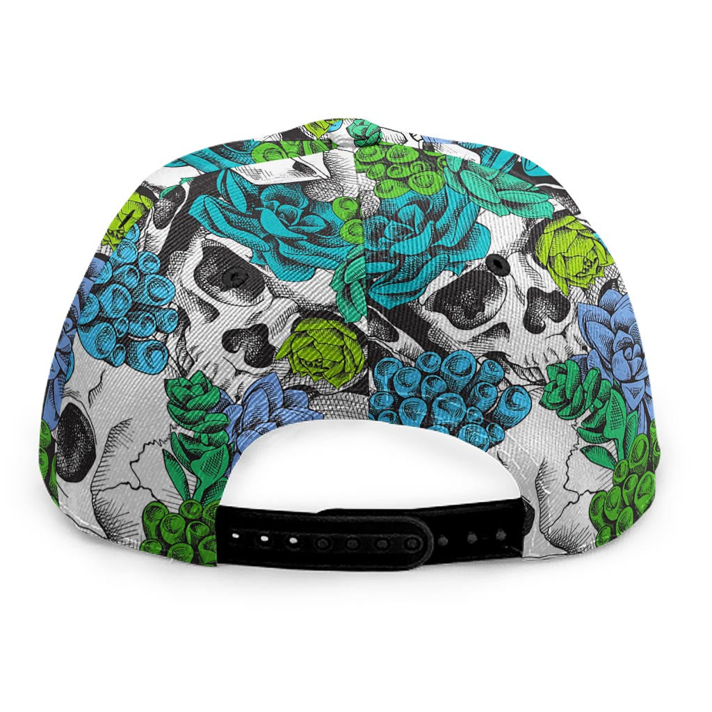 Green Blue Flowers Skull Pattern Print Snapback Cap
