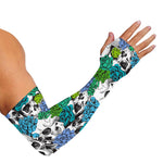 Green Blue Flowers Skull Pattern Print Sun Protection Arm Sleeves