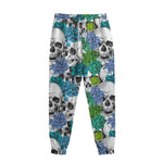 Green Blue Flowers Skull Pattern Print Sweatpants