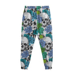Green Blue Flowers Skull Pattern Print Sweatpants