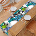 Green Blue Flowers Skull Pattern Print Table Runner