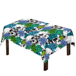 Green Blue Flowers Skull Pattern Print Tablecloth