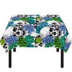 Green Blue Flowers Skull Pattern Print Tablecloth
