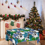 Green Blue Flowers Skull Pattern Print Tablecloth
