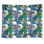 Green Blue Flowers Skull Pattern Print Tapestry